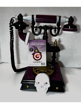 Gemmy Animated Talking Victorian Phone Halloween Prop Skull Eyes Light Up Works